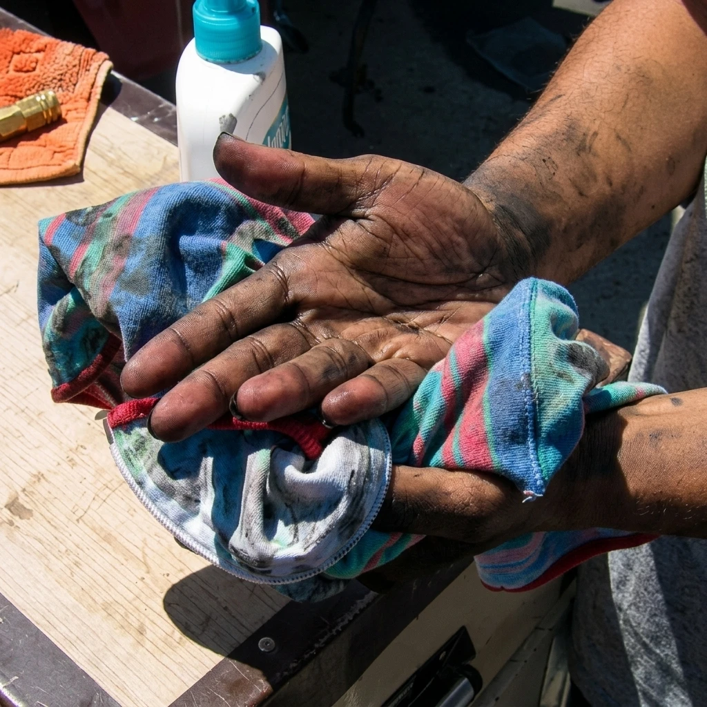 Chiffon coloré utilisé pour s'essuyer les mains après un travail de mécanique